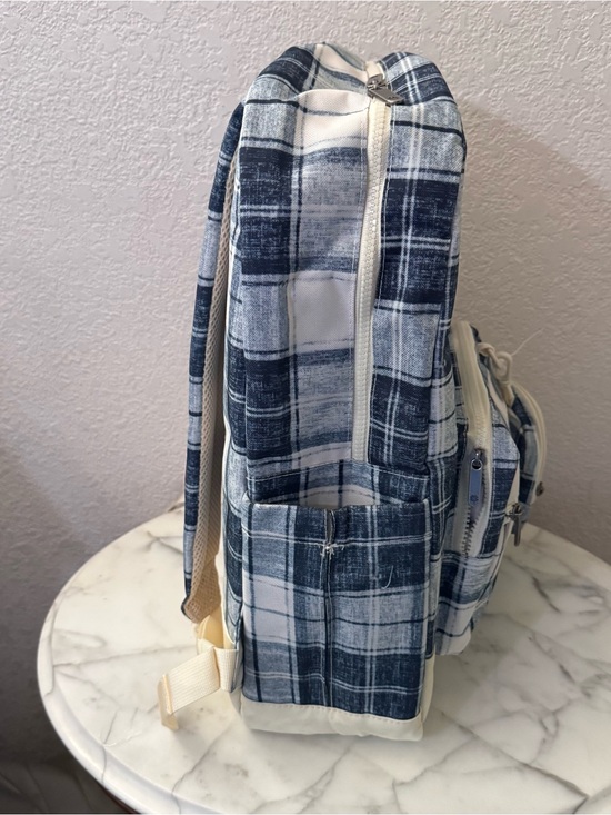 Lucky Brand Iconic Navy & White Plaid Backpack,lap top sleeve & mini pouch prep main image 7